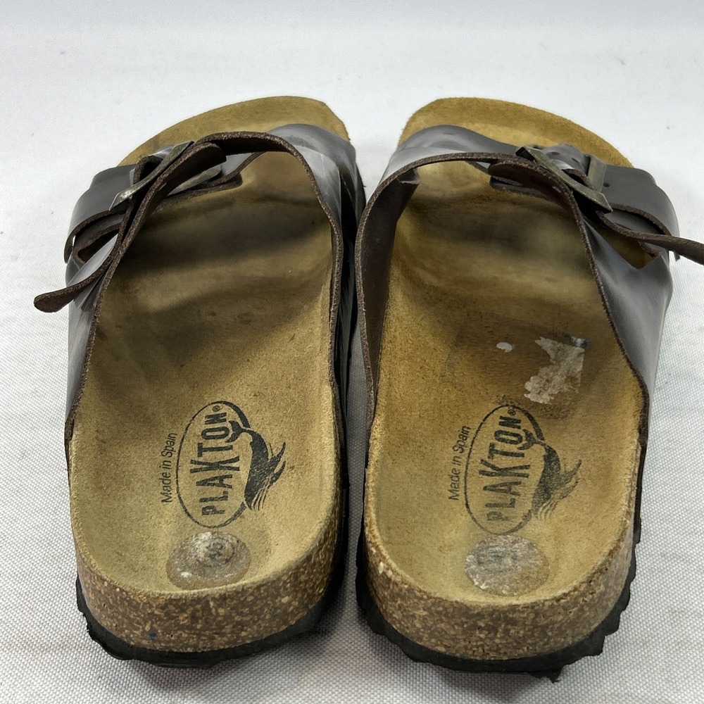 Plakton Beta Leather Sandals Women's Size 40EU 9.5US Brown Cork Footbed Buckled - Picture 10 of 13
